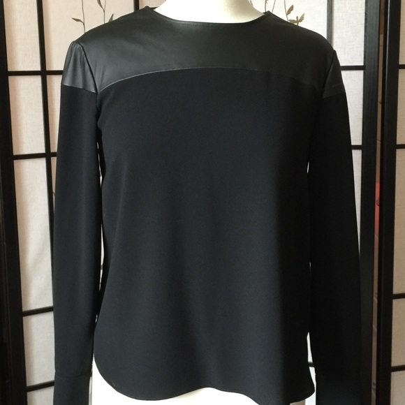 Zara Tops - ✨HP✨ZARA Blouse w/Faux Leather Shoulder Detail